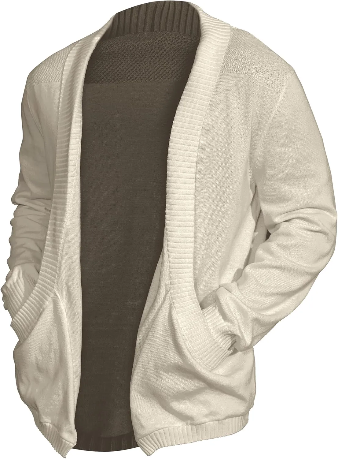 Men's Shawl Collar Long Sleeve Cardigan Knit Open Front with Pockets