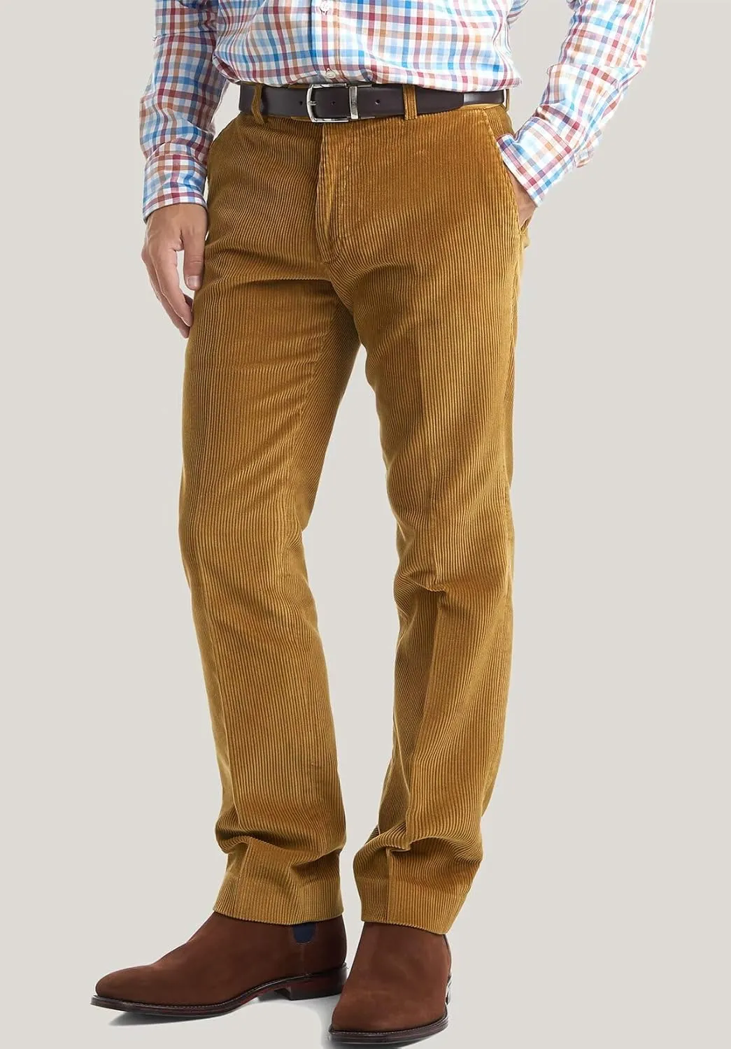 Men's Slim Fit Flat Front Corduroy Dress Pants for Work to Weekend