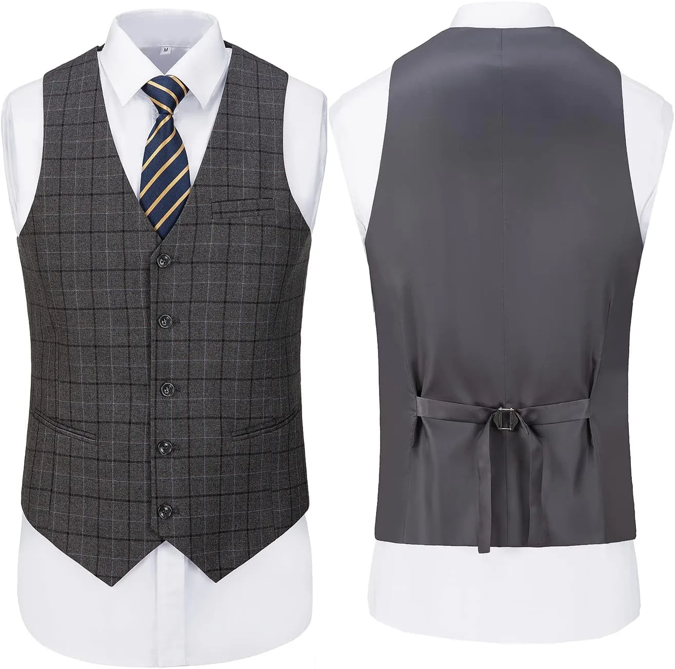 Mens Suit Plaid Slim Fit 3 Pieces Checked Casual Tuxedo Formal Suits for Men Wedding Business Party Blazer Vest Pants Set