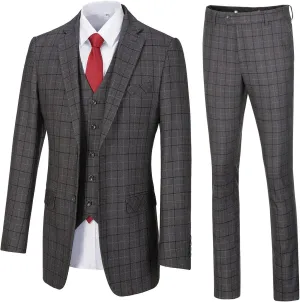 Mens Suit Plaid Slim Fit 3 Pieces Checked Casual Tuxedo Formal Suits for Men Wedding Business Party Blazer Vest Pants Set