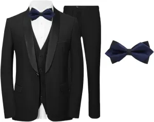 Mens Suit Set 4 Piece Suit Slim Fit Tuxedo Jacket Vest and Pants Set Wedding Suit for Prom Party Dinner with One Bow-tie