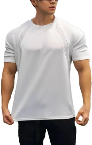 Mens Summer Fitness T Shirt Loose Fit High Elastic Ice Cool Quick Dry Sweat Absorption Short Sleeve Top