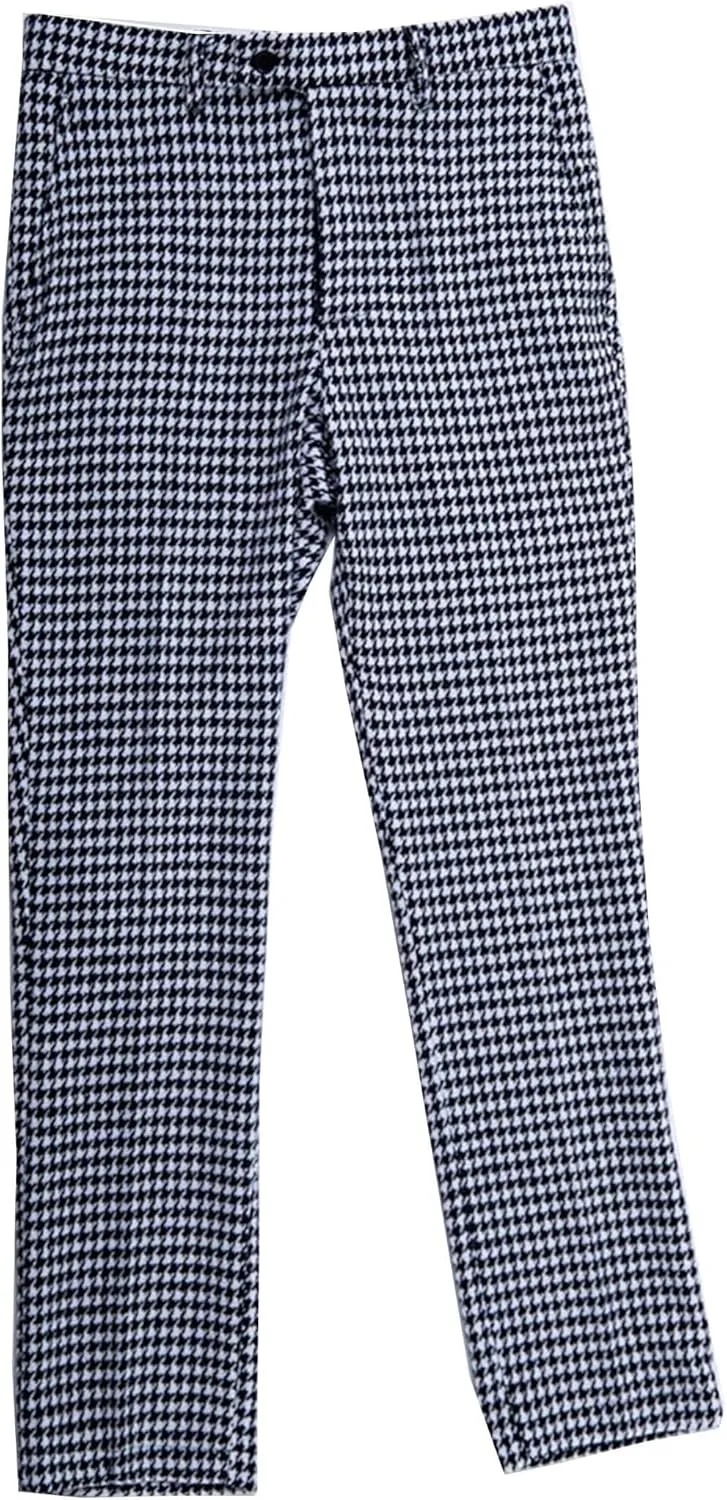 Mens Tweed Dress Pants Houndstooth Plaid Suit Trouser Regular Fit Stretch Wool Business Casual Pants Long for Men