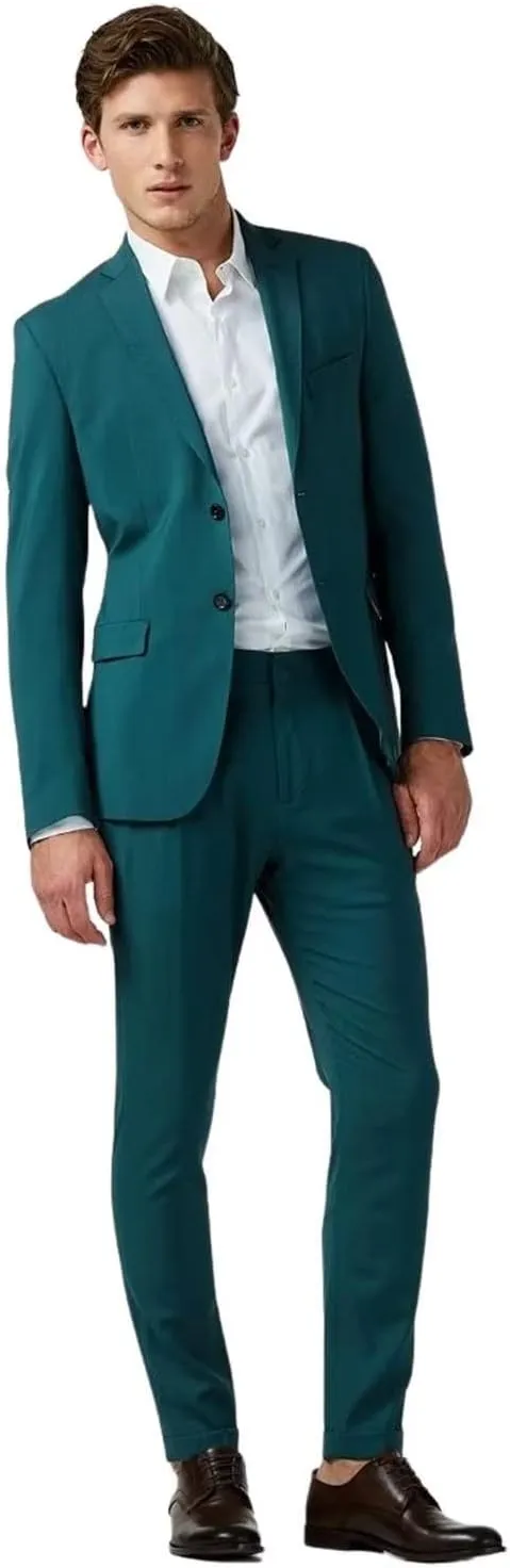 Men's Two Buttons Suit Notch Lapel Jacket Tuxedos Pants 2Pcs Set for Business Casual