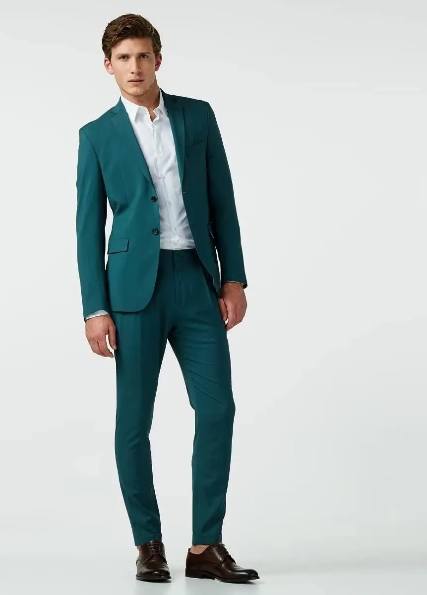 Men's Two Buttons Suit Notch Lapel Jacket Tuxedos Pants 2Pcs Set for Business Casual