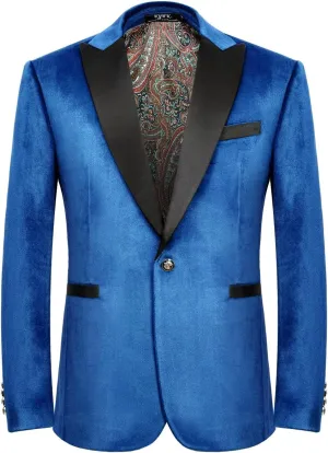 Men's Velvet Blazer One Button Casual Tuxedo for Men Blazer Lapel Prom Party Wedding Banquet