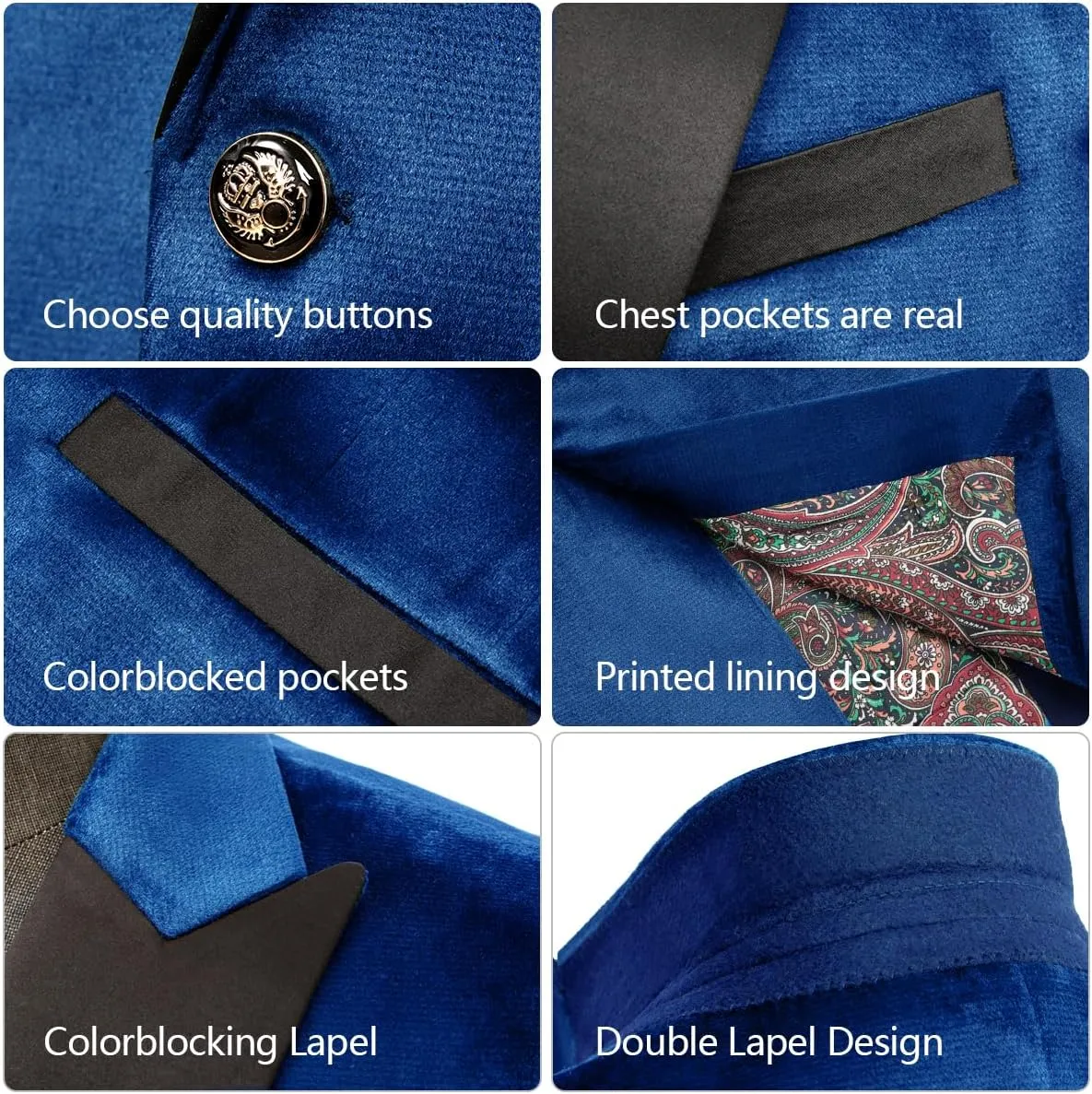 Men's Velvet Blazer One Button Casual Tuxedo for Men Blazer Lapel Prom Party Wedding Banquet