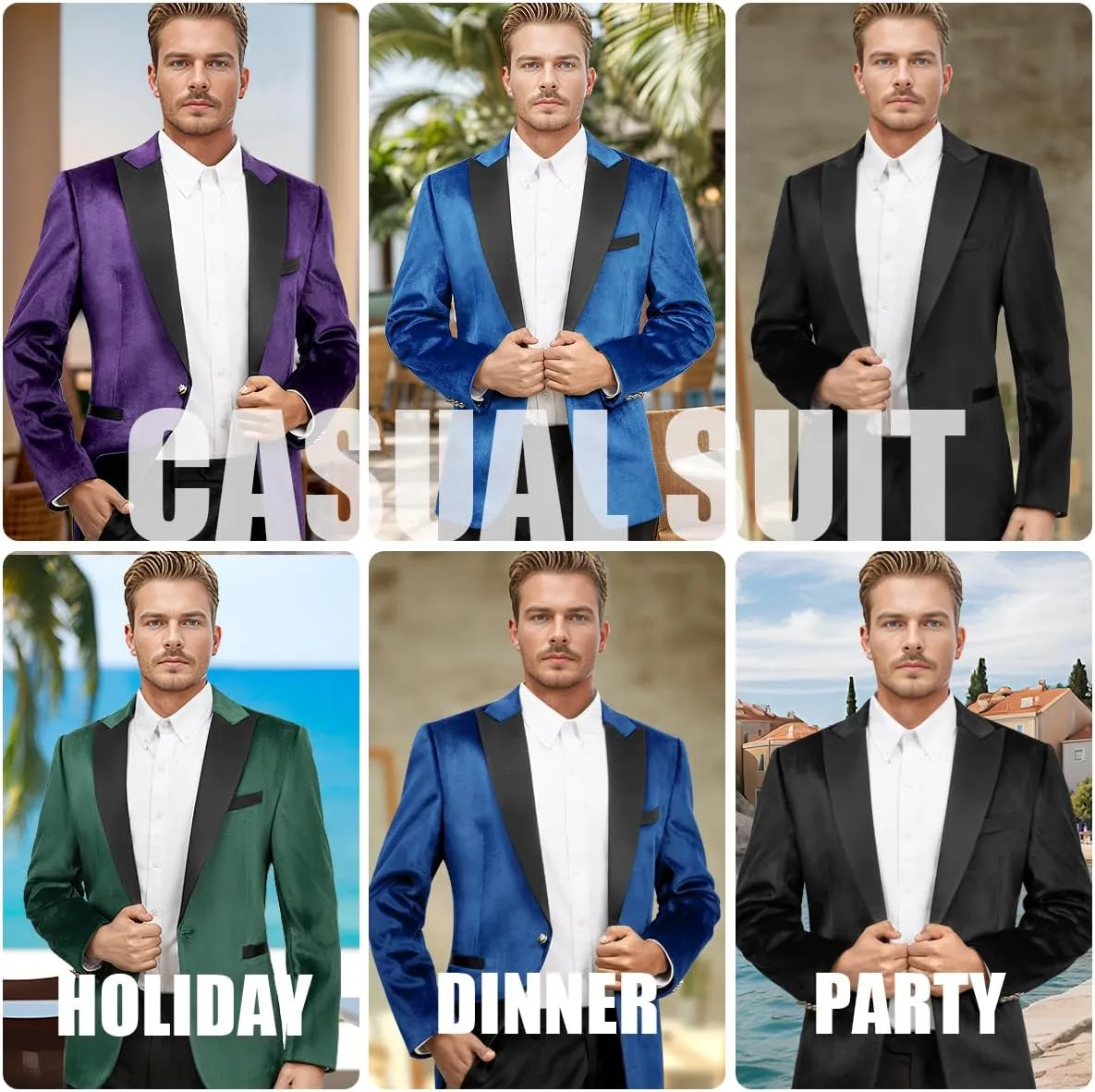 Men's Velvet Blazer One Button Casual Tuxedo for Men Blazer Lapel Prom Party Wedding Banquet