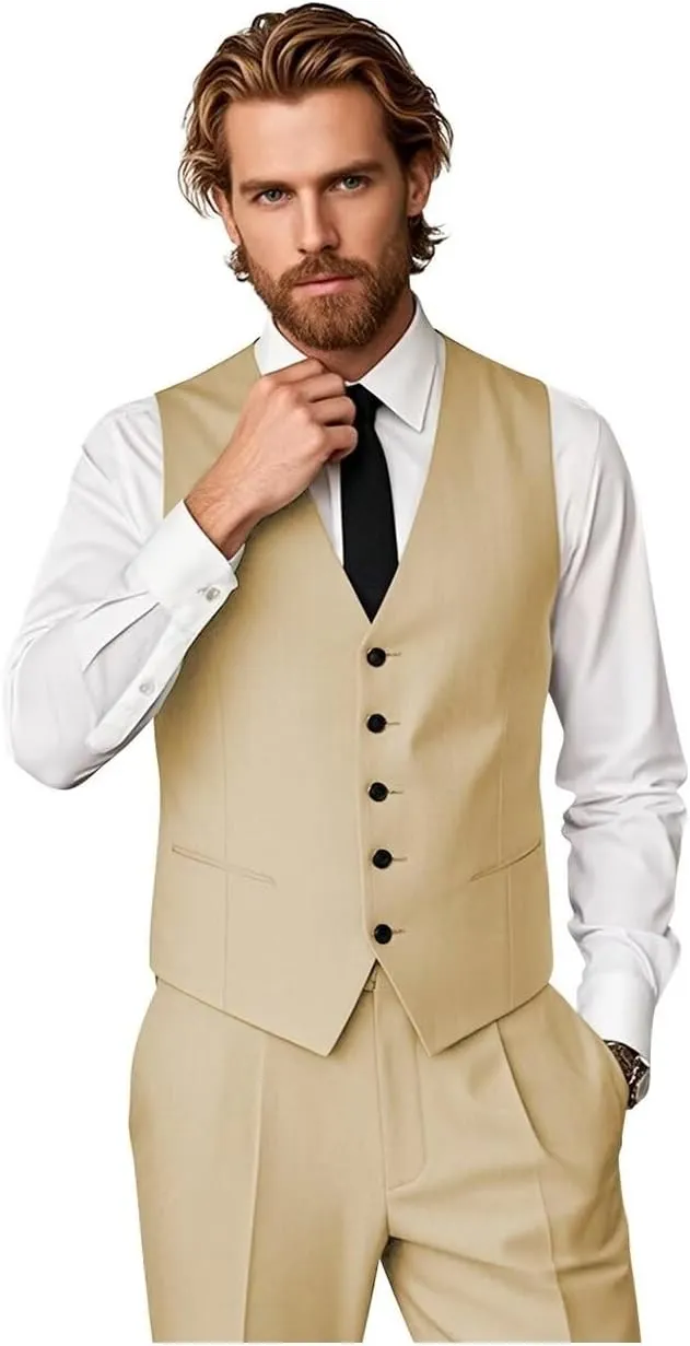 Mens Vest and Pants Suit Set Slim Fit 2 Piece Wedding Suits for Groomsmen Business Prom Homecoming Formal Set