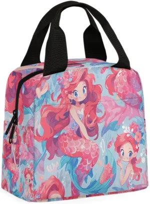 Mermaid Ocean Lunch Bag Cute Mermaid Tote Lunch Bag Reusable Lunch Box Leakproof Cooler Bag