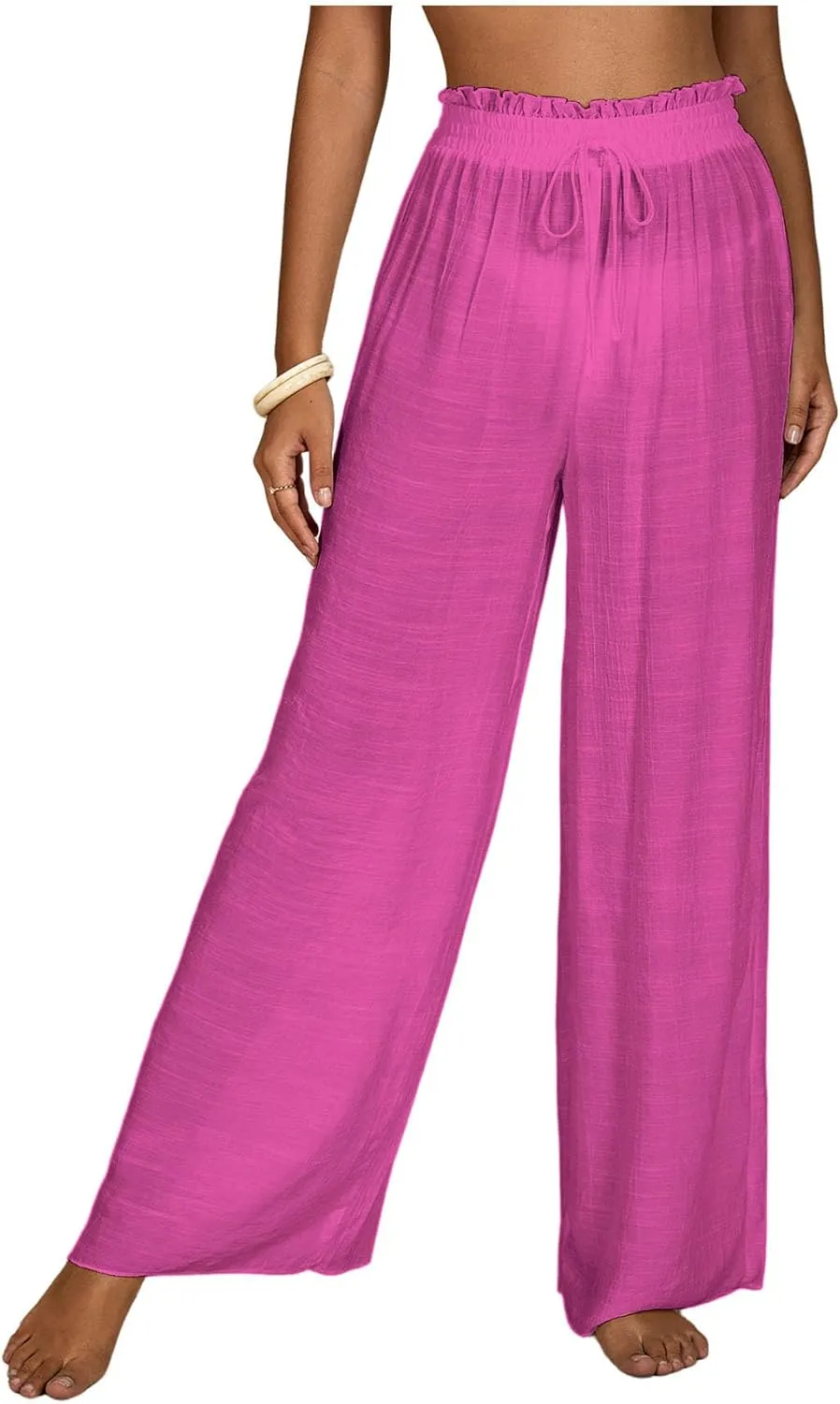 Milumia Women's Summer Linen Bathing Suit Cover Up Swim Beach Pants Sheer Wide Leg Swimsuit Coverup Pants