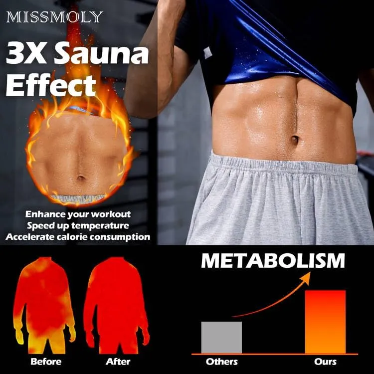 MISS MOLY Men's Sauna Waist Trainer Vest Sweat Vest with Trimmer Belt Workout Tank Top Body Shaper