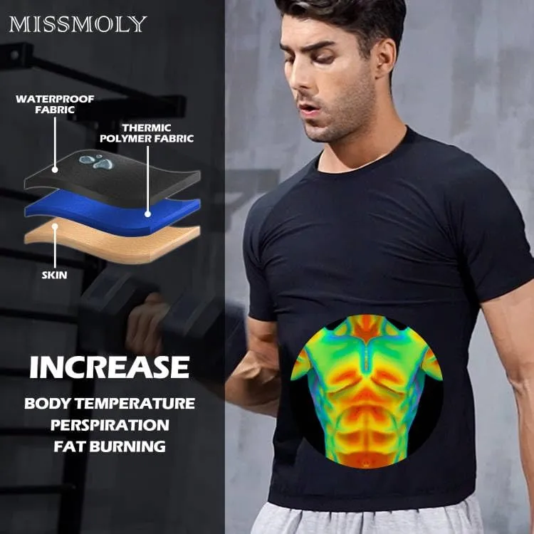 MISS MOLY Men's Sauna Waist Trainer Vest Sweat Vest with Trimmer Belt Workout Tank Top Body Shaper