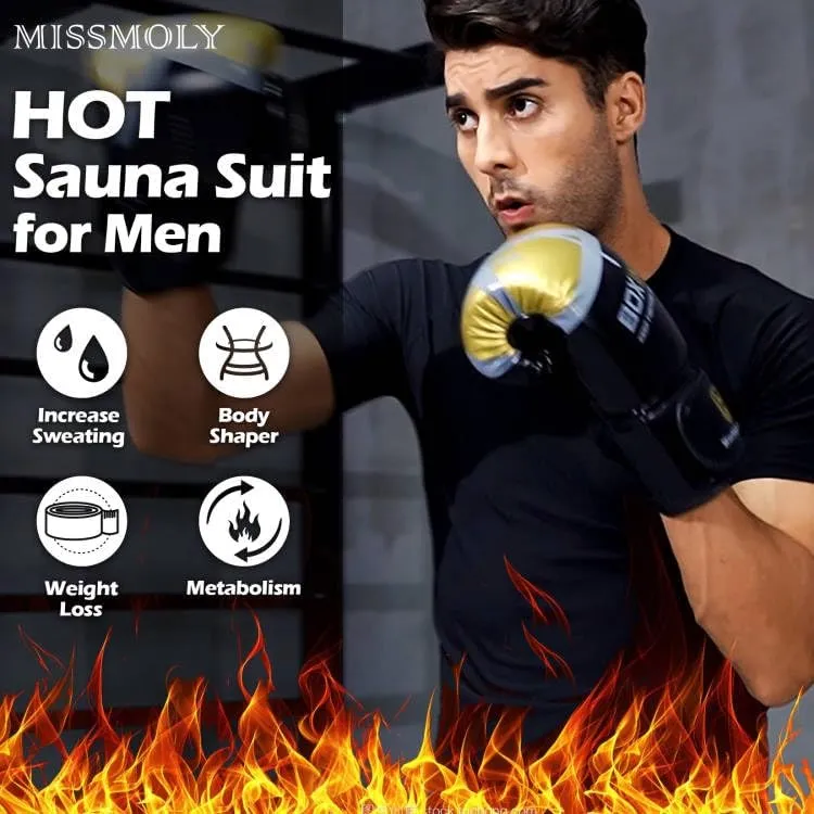 MISS MOLY Men's Sauna Waist Trainer Vest Sweat Vest with Trimmer Belt Workout Tank Top Body Shaper