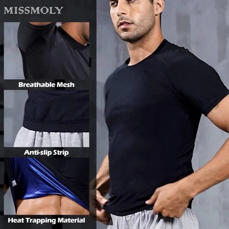 MISS MOLY Men's Sauna Waist Trainer Vest Sweat Vest with Trimmer Belt Workout Tank Top Body Shaper