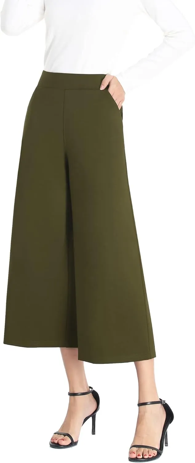MISS MOLY Wide Leg Pants for Women Business Casual Crop Palazo Dress Pants Capris