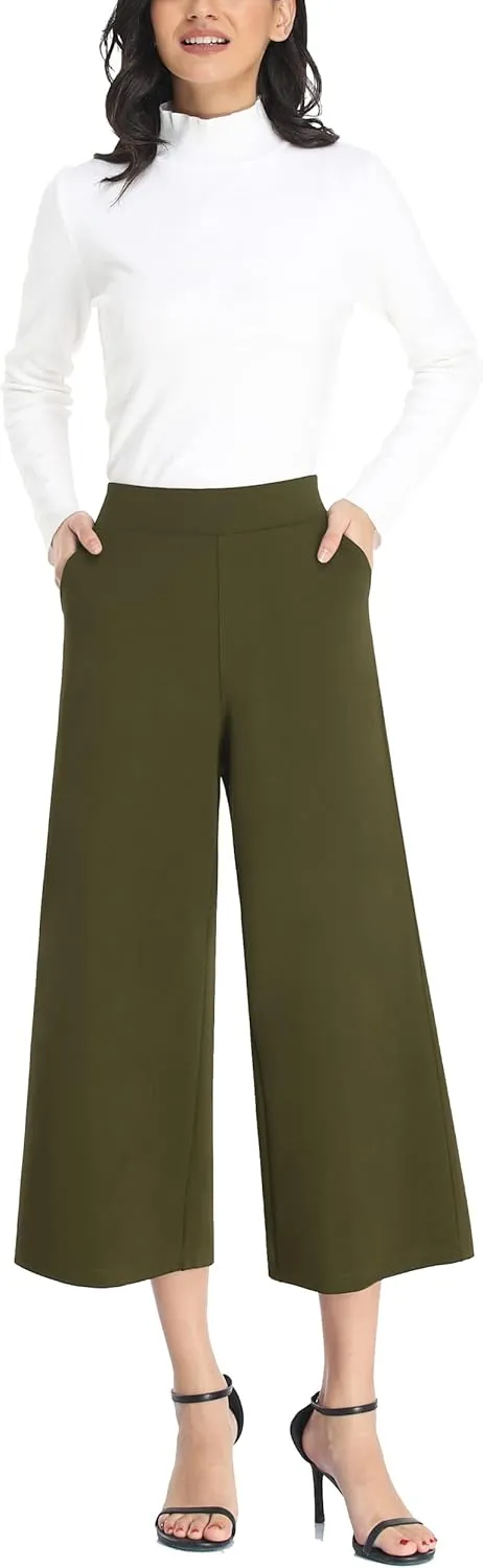 MISS MOLY Wide Leg Pants for Women Business Casual Crop Palazo Dress Pants Capris