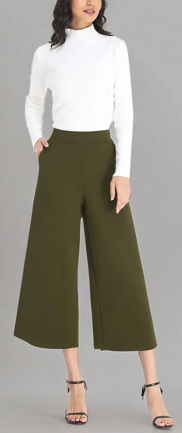 MISS MOLY Wide Leg Pants for Women Business Casual Crop Palazo Dress Pants Capris