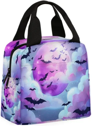 Moon Bat Lunch Bag Halloween Bat Tote Lunch Bag Reusable Lunch Box Leakproof Cooler Bag
