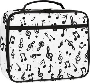Music Notes Square Lunch Bag Black and White Square Tote Lunch Bag Reusable Lunch Box Leakproof Cooler Bag
