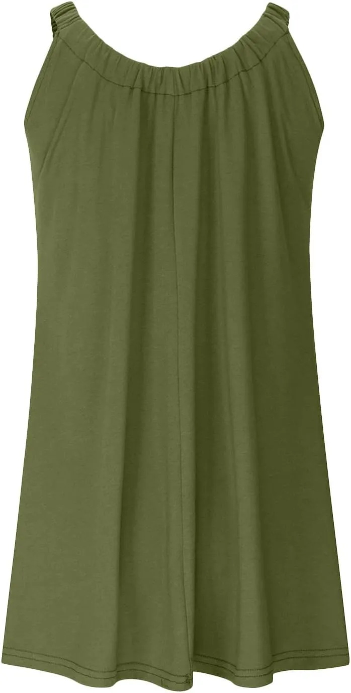 NaRHbrg Summer Dresses for Women 2025 Casual Pleated Tank Sundress Loose Beach Vacation Crew Neck Sleeveless Mini Dress