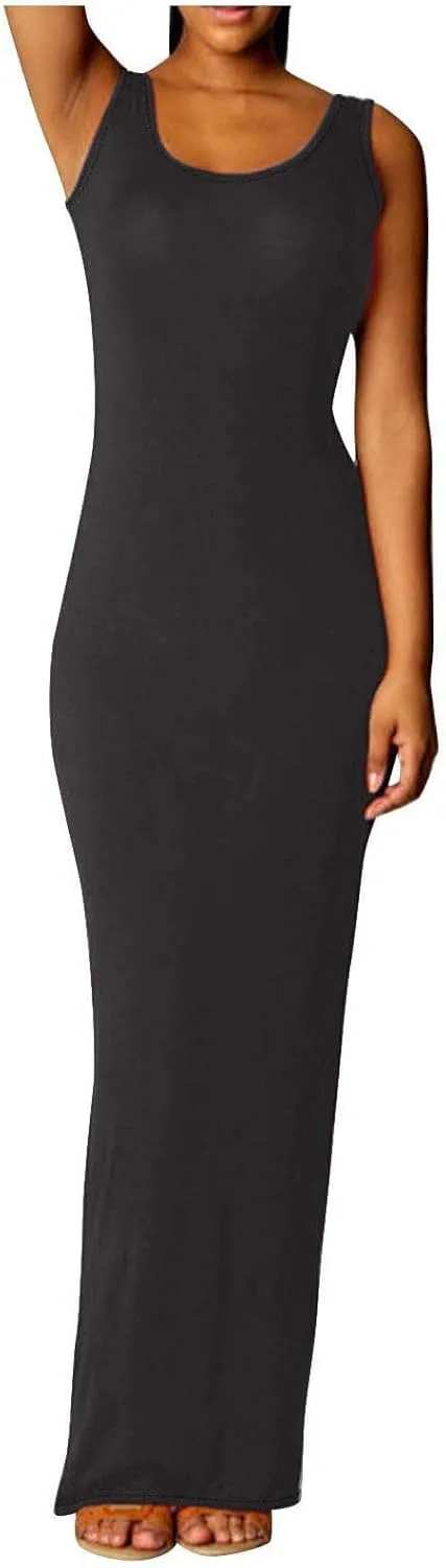 NaRHbrg Women's Sleeveless Maxi Dress Summer Casual Bodycon Tank Dress Stretchy Slim Fit Long Dresses for Party Evening Beach