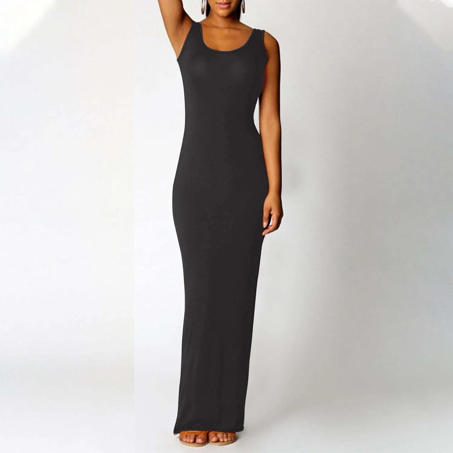 NaRHbrg Women's Sleeveless Maxi Dress Summer Casual Bodycon Tank Dress Stretchy Slim Fit Long Dresses for Party Evening Beach
