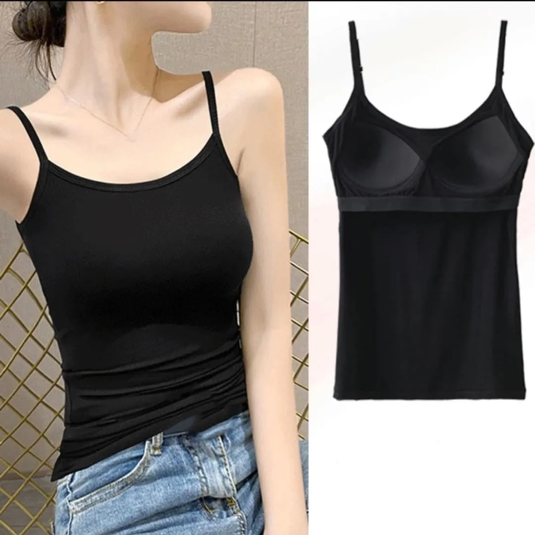 New Tank with Built-in Bra,Women's Camisole with Built in Padded Bra,Adjustable Spaghetti Strap Vest Padded Tank Tops
