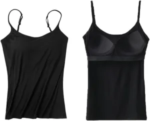 New Tank with Built-in Bra,Women's Camisole with Built in Padded Bra,Adjustable Spaghetti Strap Vest Padded Tank Tops