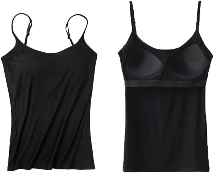 New Tank with Built-in Bra,Women's Camisole with Built in Padded Bra,Adjustable Spaghetti Strap Vest Padded Tank Tops