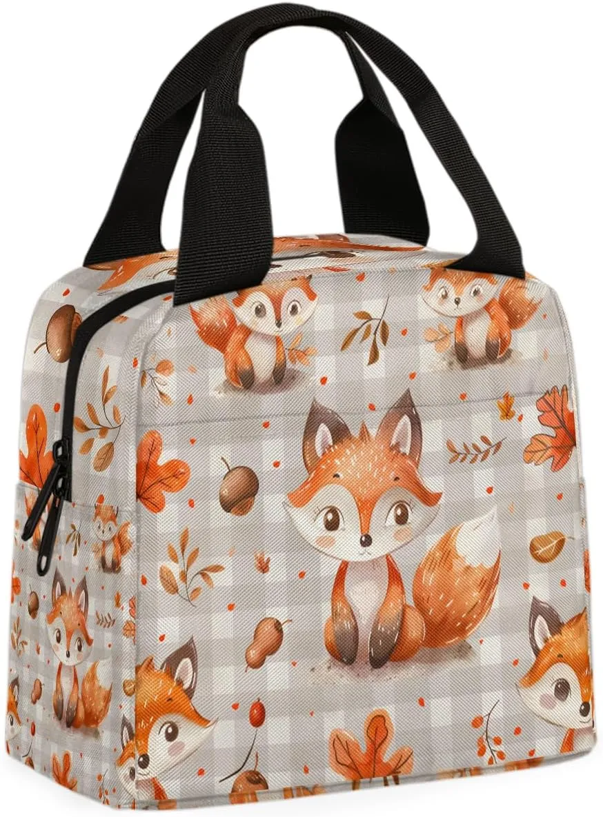 Nursery Fox Lunch Bag Cute Fox Tote Lunch Bag Reusable Lunch Box Leakproof Cooler Bag
