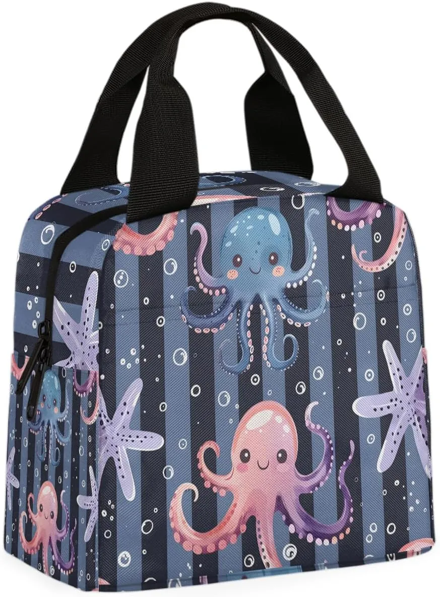 Octopus Starfish Lunch Bag Ocean Octopus Tote Lunch Bag Reusable Lunch Box Leakproof Cooler Bag