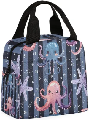 Octopus Starfish Lunch Bag Ocean Octopus Tote Lunch Bag Reusable Lunch Box Leakproof Cooler Bag