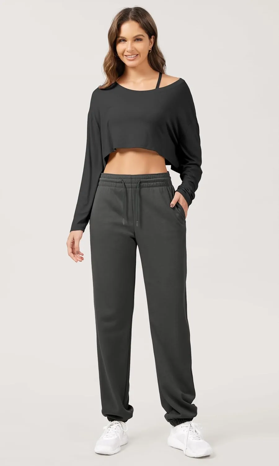 ODODOS Women's Sweatpants Cotton French Terry High Waist Drawstring Casual Lounge Pants with Pockets