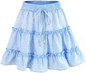 OFFSUM Womens Short Skirts - Summer Women's Skirts High Waist Ruffle Floral Beach Clothes A-Line Sexy Dress Sweet Ple