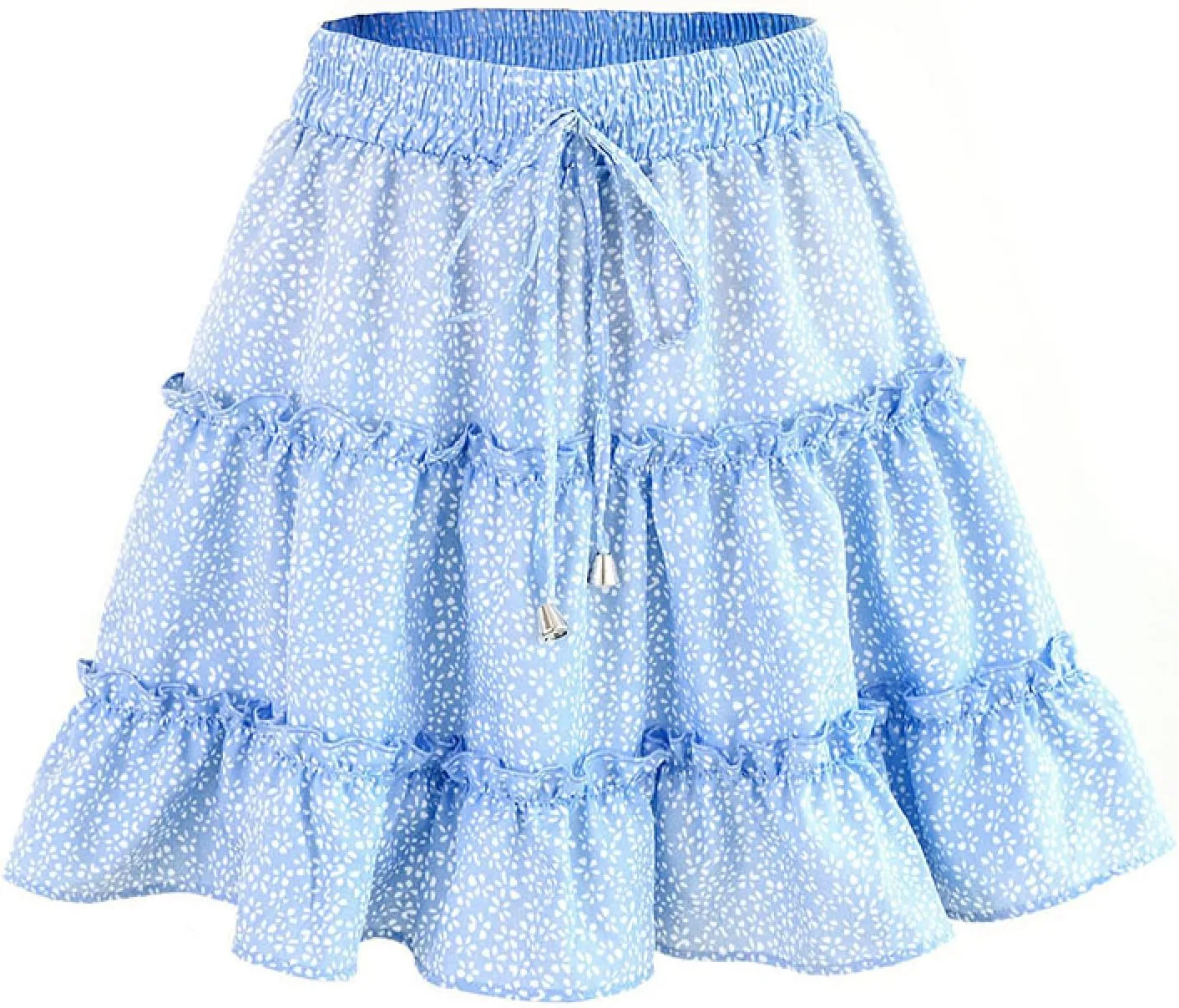 OFFSUM Womens Short Skirts - Summer Women's Skirts High Waist Ruffle Floral Beach Clothes A-Line Sexy Dress Sweet Ple