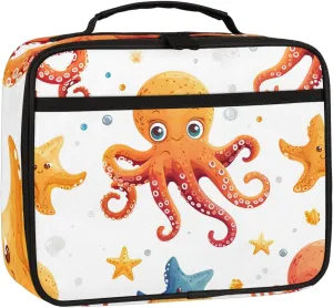 Orange Octopus Square Lunch Bag Cute Octopus Square Tote Lunch Bag Reusable Lunch Box Leakproof Cooler Bag