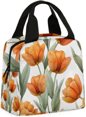 Orange Tulip Lunch Bag Plants Tulips Tote Lunch Bag Reusable Lunch Box Leakproof Cooler Bag