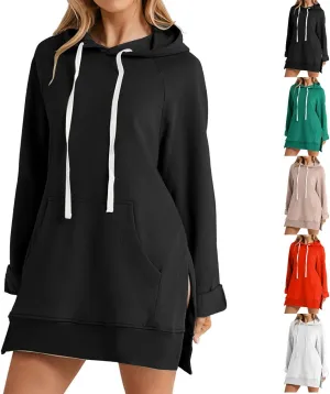 Oversized Hoodie Dress Women, Hoodie Dress for Women with Pockets, Women's Casual Pullover Long Sleeve Split Hem