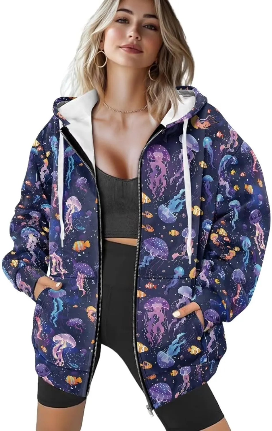 Oversized Hoodies Sweatshirts for Women Full-Zip Fall/Winter Fashion Outfits Casual Jacket with Pockets XS-4XL