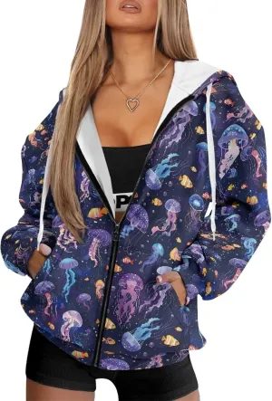 Oversized Hoodies Sweatshirts for Women Full-Zip Fall/Winter Fashion Outfits Casual Jacket with Pockets XS-4XL