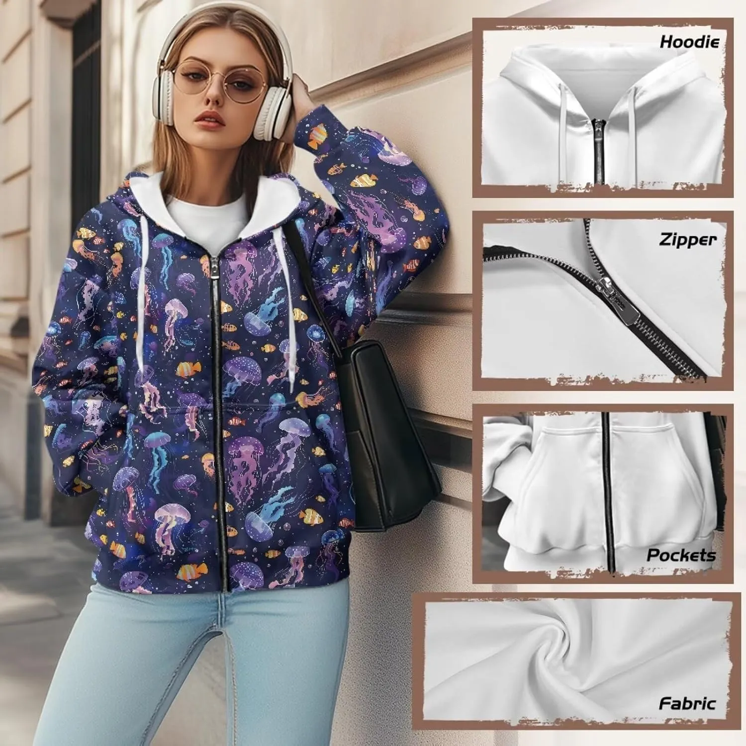 Oversized Hoodies Sweatshirts for Women Full-Zip Fall/Winter Fashion Outfits Casual Jacket with Pockets XS-4XL