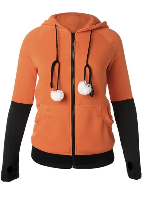 Patchwork Rabbit Ears Hooded Women Coats