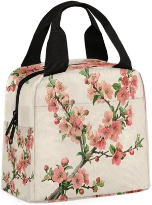 Peach Blossom Lunch Bag Pink Peach Blossom Tree Tote Lunch Bag Reusable Lunch Box Leakproof Cooler Bag