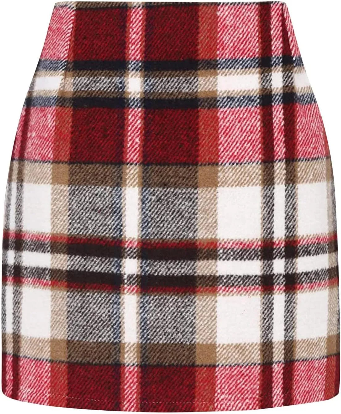 Pencil Skirt for Women Elegant Tartan High Waisted Casual Work Office Bodycon Slim Pull On Soft Checked Vintage Mini Skirt