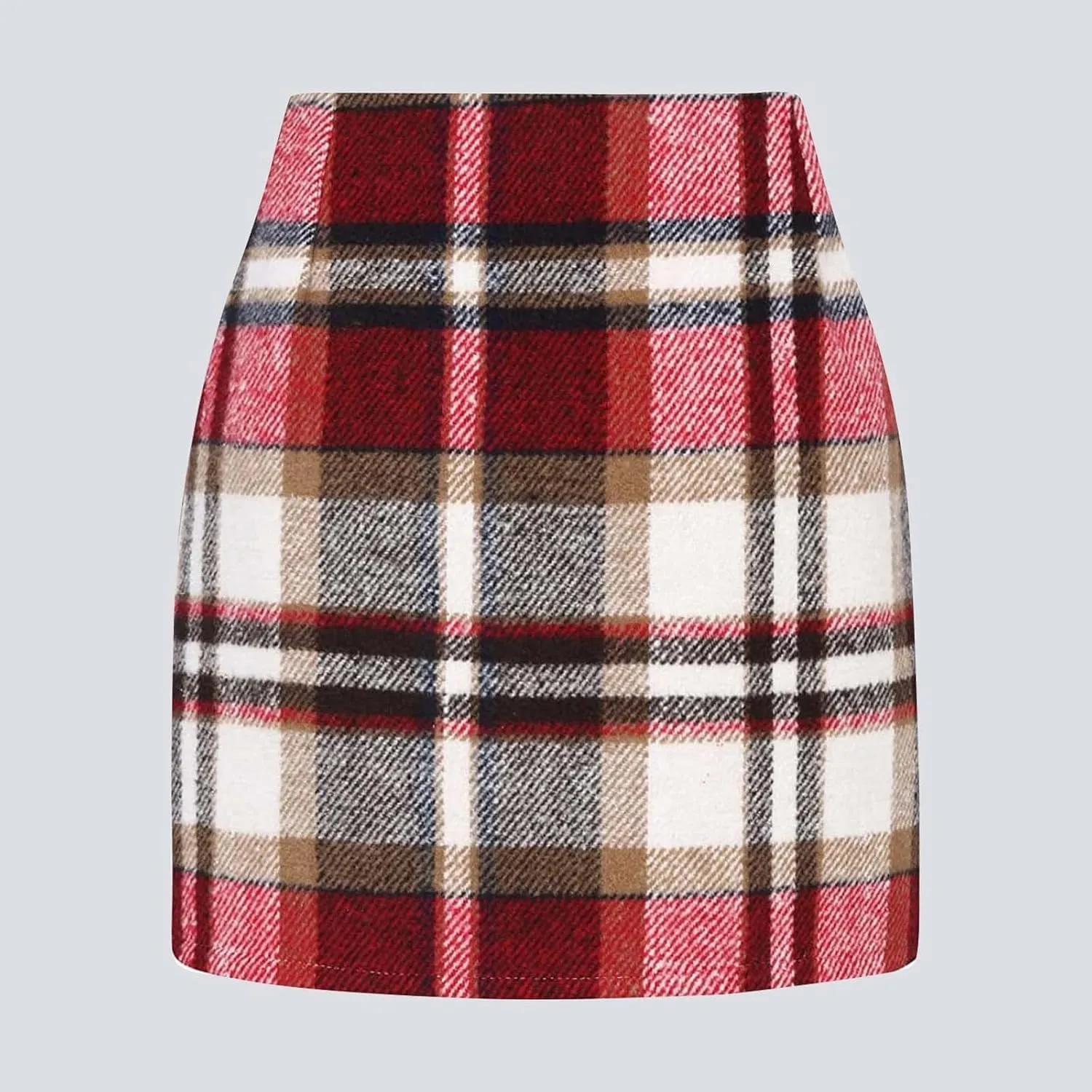 Pencil Skirt for Women Elegant Tartan High Waisted Casual Work Office Bodycon Slim Pull On Soft Checked Vintage Mini Skirt