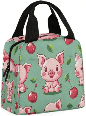 Pig Apple Lunch Bag Pink Pig Tote Lunch Bag Reusable Lunch Box Leakproof Cooler Bag