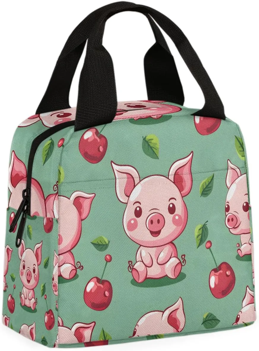 Pig Apple Lunch Bag Pink Pig Tote Lunch Bag Reusable Lunch Box Leakproof Cooler Bag