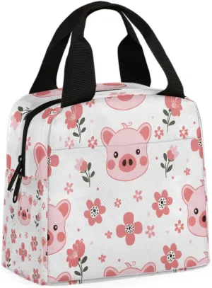 Pig Flower Lunch Bag Cute Piggy Tote Lunch Bag Reusable Lunch Box Leakproof Cooler Bag