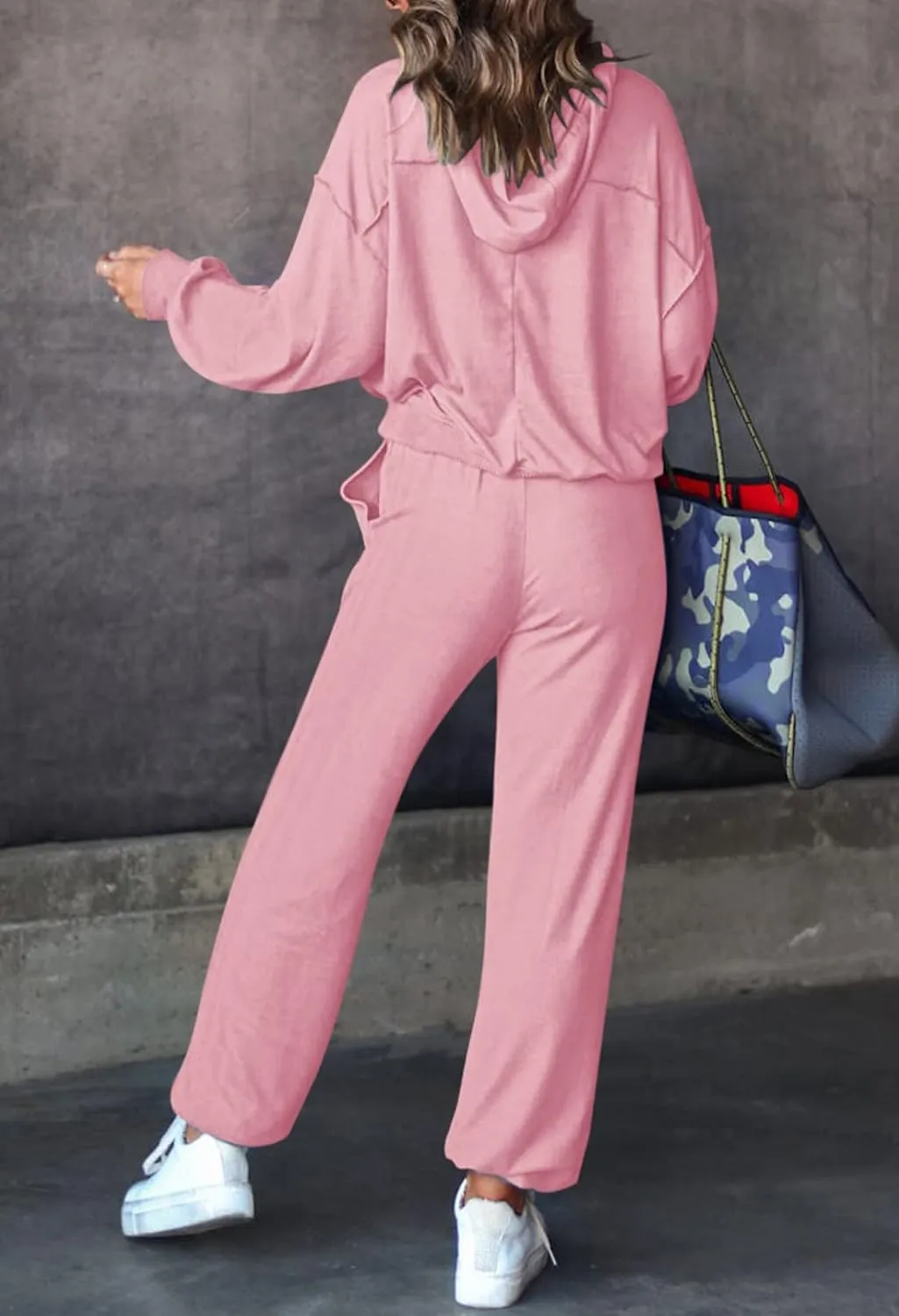 Pink Queen Womens 2 Piece Sweatsuit Outfits Long Sleeve Cutout Hoodies and Drawstring Pants Tracksuit Lounge Set with Pockets
